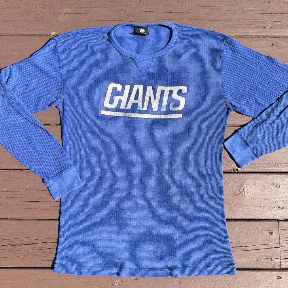 Vintage New York Giants Waffle Thermal Logo NFL Blue Long Sleeve Large